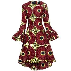 Shenbolen Ankara African Print Fall Winter Long Sleeve Dress Size XL